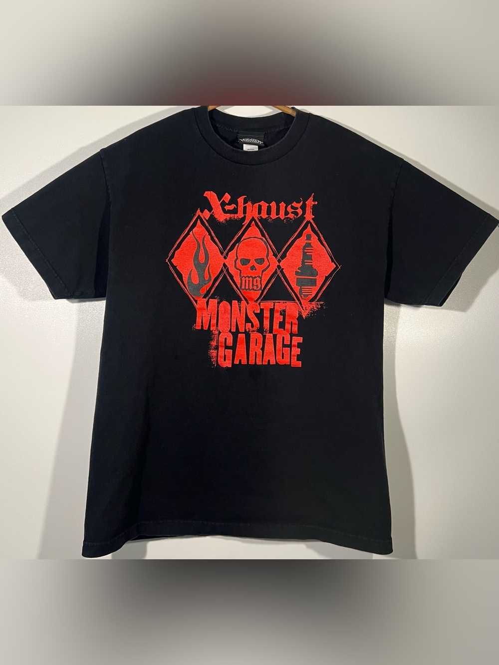 Vintage 2003 Monster Garage Jesse James Discovery Channel Tools Skull Shirt Sz L